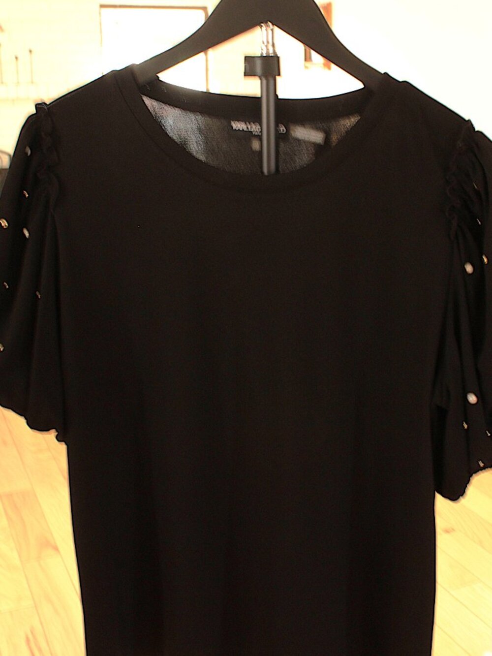 NWOT Karl Lagerfeld Black Pearl Sleeve Blouse Size L